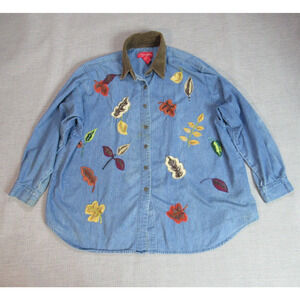 Vintage Venezia Vitale Shirt Womens 22/24 Blue Denim Floral Button Granny Core